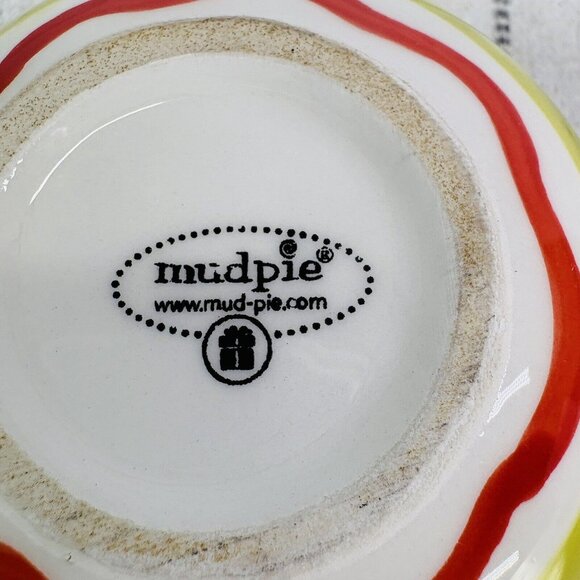 Mud Pie CHRISTMAS STRIPES Red Green Circle Wavy Lines Ruffle Ceramic Dip Bowl - Picture 8 of 16